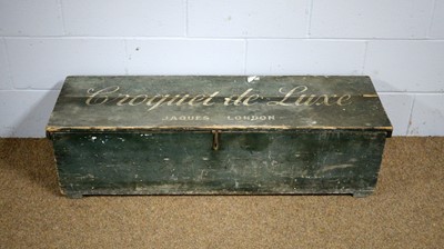 Lot 38 - Jaques, London: a vintage wooden croquet box and contents.