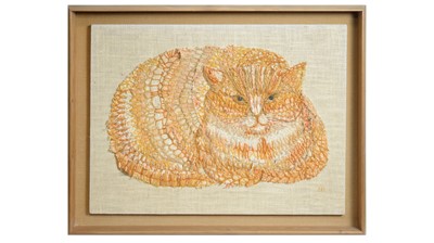 Lot 199 - Betty Fraser Myerscough - Orange Tabby | wool and linen needlework picture