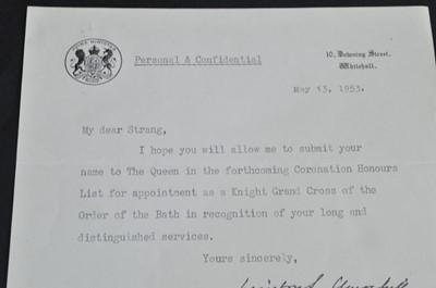Lot 1044 - Sir William Strang, Order of the Bath collar and star, with Winston Churchill letter.