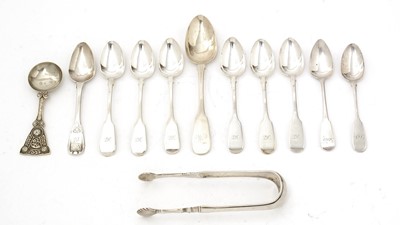 Lot 17 - Various Scottish spoons and sugar tongs.