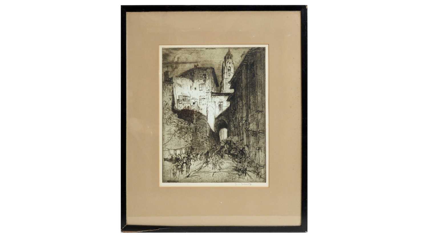 Lot 589 - Sir Frank William Brangwyn - A Street in Puy | etching