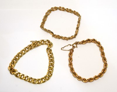 Lot 112 - Three 9ct yellow gold bracelets