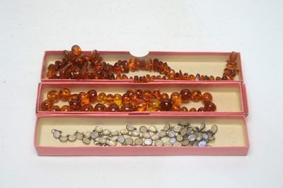 Lot 171 - An Edwardian labradorite fringe necklace; together with two clarified amber necklaces.