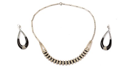 Lot 7 - A 1930s Art Deco monochromatic ear pendant and necklace set