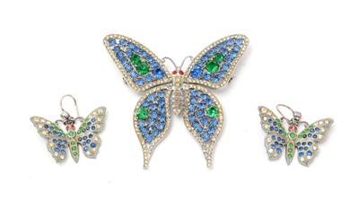 Lot 11 - A 1930s butterfly brooch and pendant earring set