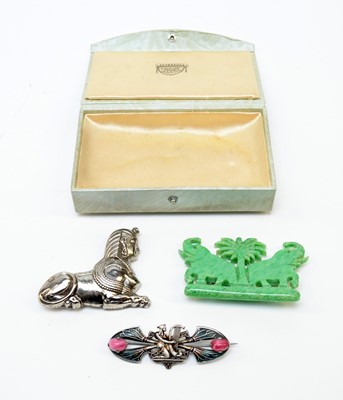 Lot 13 - Three 1920s Egyptian Revival or "Egyptomania" brooches