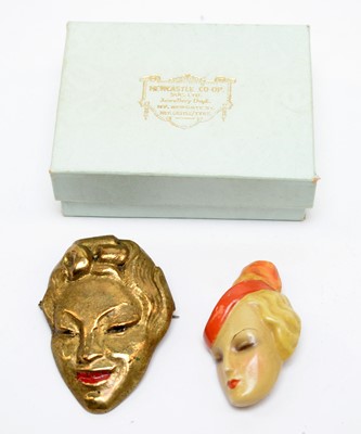 Lot 16 - Two 1930s "fabulous faces" brooches including silver screen star Marlene Dietrich