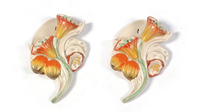 Lot 170 - Pair of Clarice Cliff 709 wall pockets with associated mirror mounts