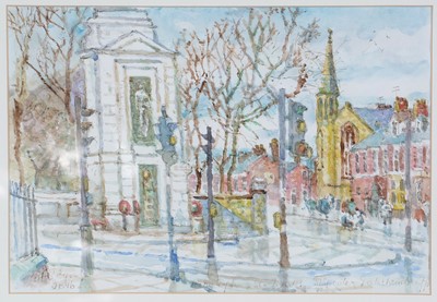 Lot 36 - Charlie Rogers - The Cenotaph and St Marks Shipcote, Gateshead | watercolour