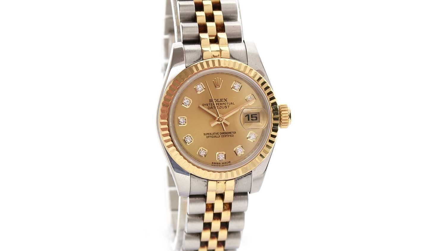 Lot 577 - Rolex Oyster Perpetual Datejust: a steel and 18ct yellow gold mounted automatic ladies wristwatch