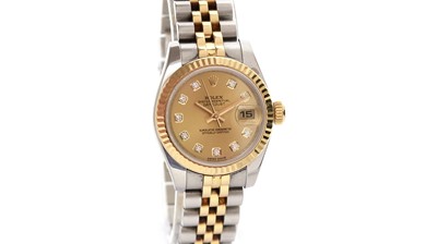 Lot 577 - Rolex Oyster Perpetual Datejust: a steel and 18ct yellow gold mounted automatic ladies wristwatch