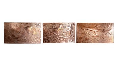 Lot 197 - Three large decorative 20th Century copper panels from the Man in the Moon pub