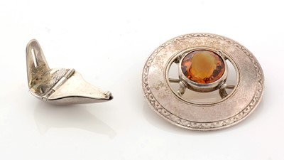 Lot 406 - A Scottish provincial silver brooch; together with a rare miniature hanging oil lamp