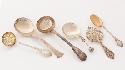 Lot 129 - A Victorian silver matching sugar sifter ladle and sugar spoon; and others