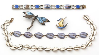 Lot 404 - A selection of Scandinavian silver and enamel jewellery