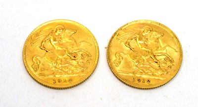 Lot 160 - Two George V gold half sovereigns, 1912 and 1914.