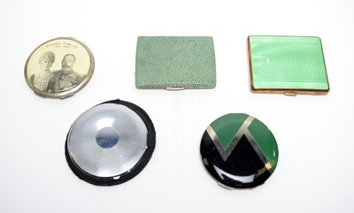 Lot 57 - 1930s powder compacts and cigarette cases, including a George V Silver Jubilee commemorative