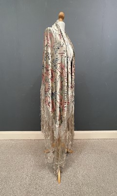 Lot 211 - A 1920s Art Deco Liberty of London silk souffle and Devore velvet shawl