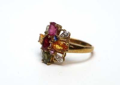 Lot 219 - A pink, green and yellow sapphire and diamond ring