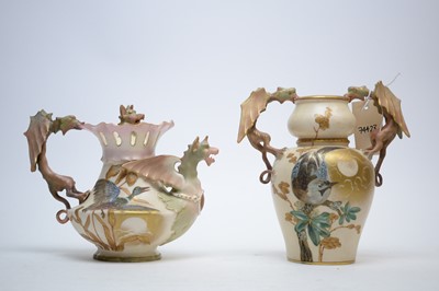 Lot 305 - An Austrian Vienna dragon tea pot and a double gourd vase