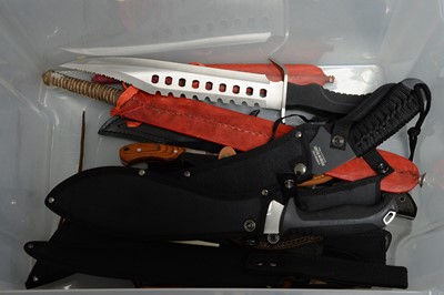 Lot 445 - A selection of knives, varying in size, all in their scabbards.