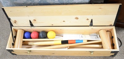 Lot 549 - A pine cased County Croquet Set.