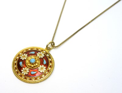 Lot 216 - An enamel and gilt metal pendant, on gold chain