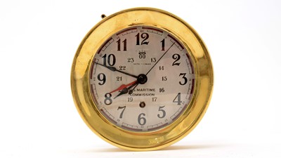 Lot 185 - A 20th Century U.S. Maritime Commission ships brass and steel bulkhead wall clock by Seth Thomas