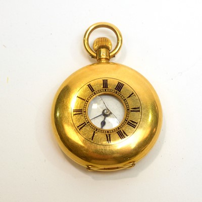 Lot 235 - An 18ct yellow gold half hunter fob watch