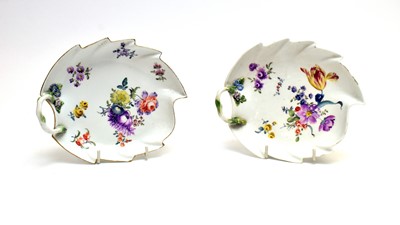 Lot 901 - Pair Meissen leaf-shaped dessert dishes