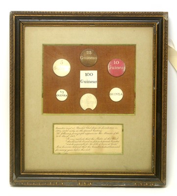 Lot 712 - A set of seven late 18th Century stained ivory gambling counters from Brooks Club