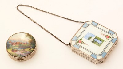 Lot 329 - A ladies' silver compact, together with a smaller continental silver compact