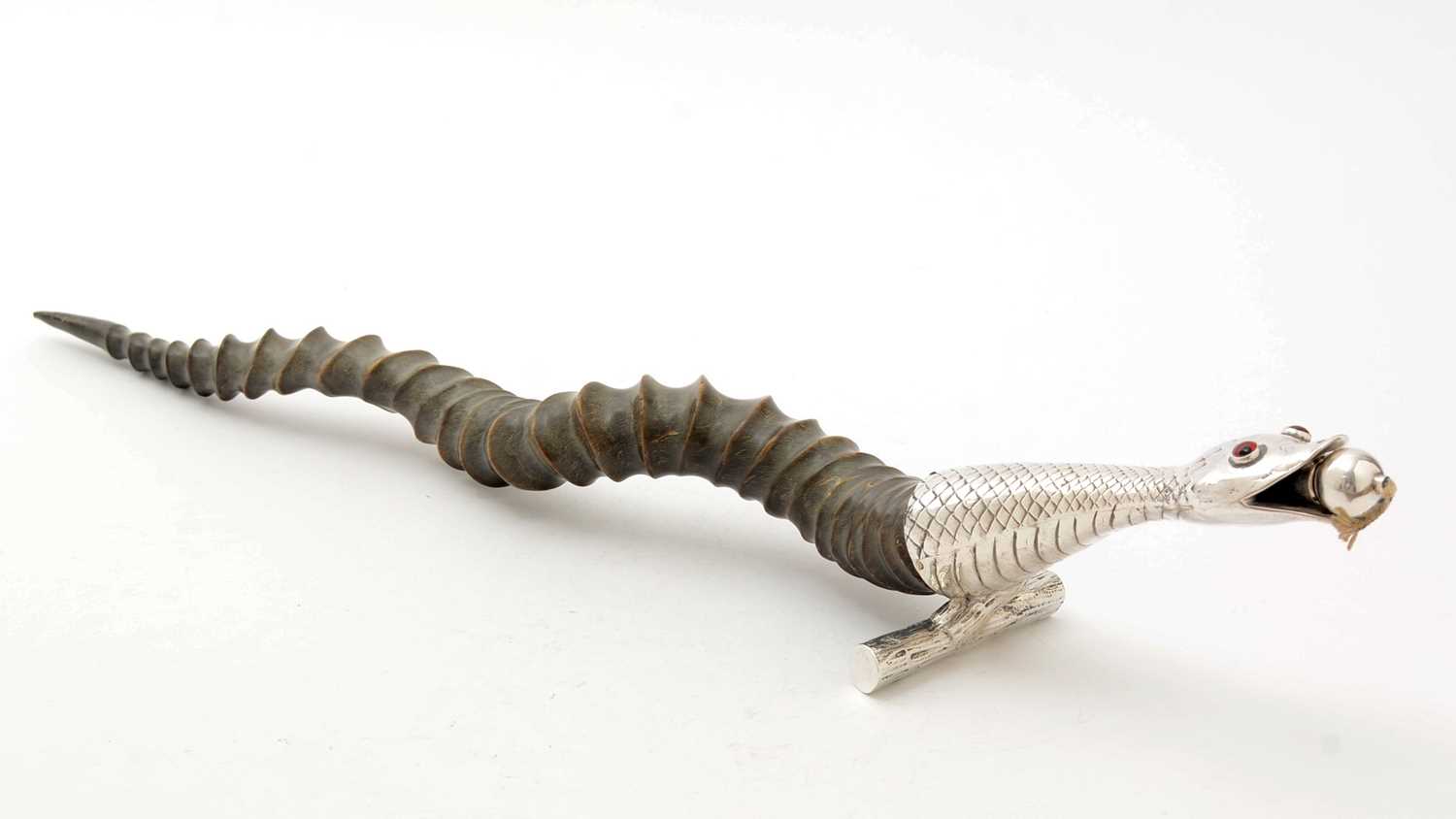 Lot 346 - A late Victorian novelty silver mounted buckhorn cigar lighter