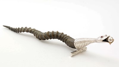 Lot 346 - A late Victorian novelty silver mounted buckhorn cigar lighter