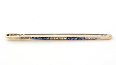 Lot 538 - A Victorian sapphire and diamond bar brooch.