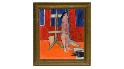 Lot 325 - Peter Kinley - Red Interior in the Studio | oil