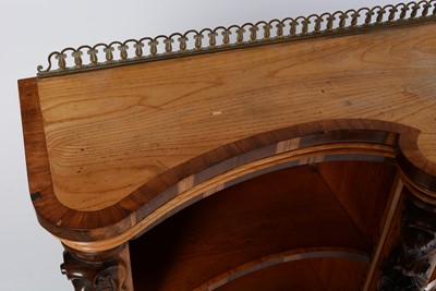 Lot 1343 - Victorian satinwood and coromandel banded serpentine fronted bookcase