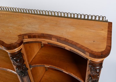 Lot 1343 - Victorian satinwood and coromandel banded serpentine fronted bookcase
