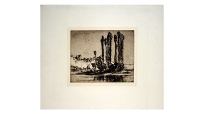 Lot 217 - Sir Frank William Brangwyn - Trees by a River | etching