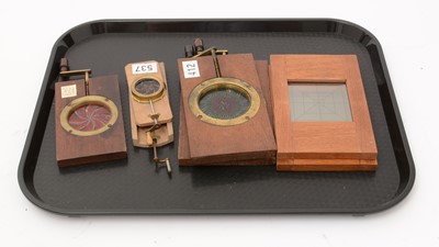 Lot 15 - A collection of five mechanical mahogany framed Chromatrope Magic Lantern slides