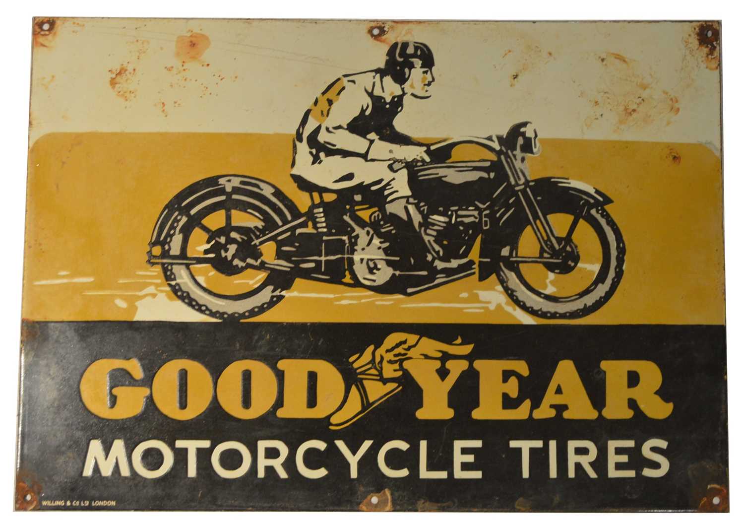 本物　未使用 GOODYEAR Motorcycle tires 琺瑯看板 Lot 134 - A rare pictorial enamel advertising sign,