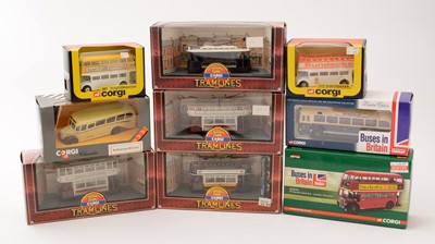 Lot 334 - Corgi diecast buses and trams