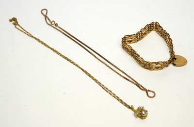 Lot 149 - A cultured pearl and white stone set silver gilt pendant; and other bracelet