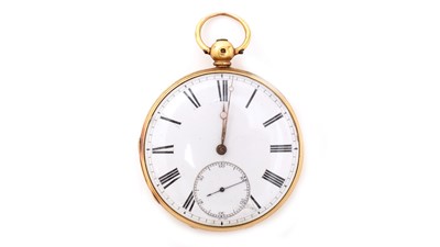 Lot 621 - An 18ct yellow gold-cased open-faced pocket watch