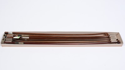 Lot 739 - 3 cello. 1 viola and 2 violin bows