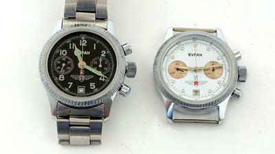 Lot 155 - Two Russian Buran Poljot steel cased manual wind chronograph wristwatches