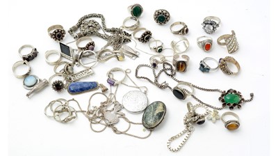 Lot 166 - A bag containing silver and silver-coloured metal jewellery