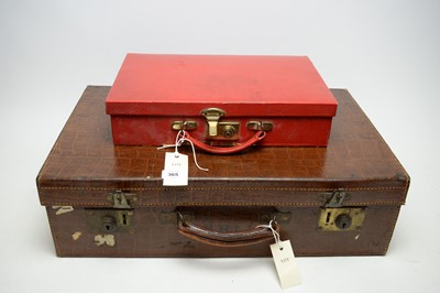 Lot 365 - A vintage crocodile skin effect travel trunk; another; and a Chinese box