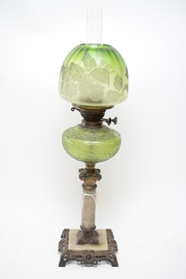 Lot 321 - A Victorian brass and alabaster oil lamp