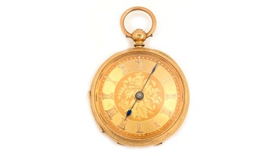 Lot 598 - Goldsmiths & Silversmiths Company, Newcastle: an 18ct yellow gold-cased open-faced fob watch